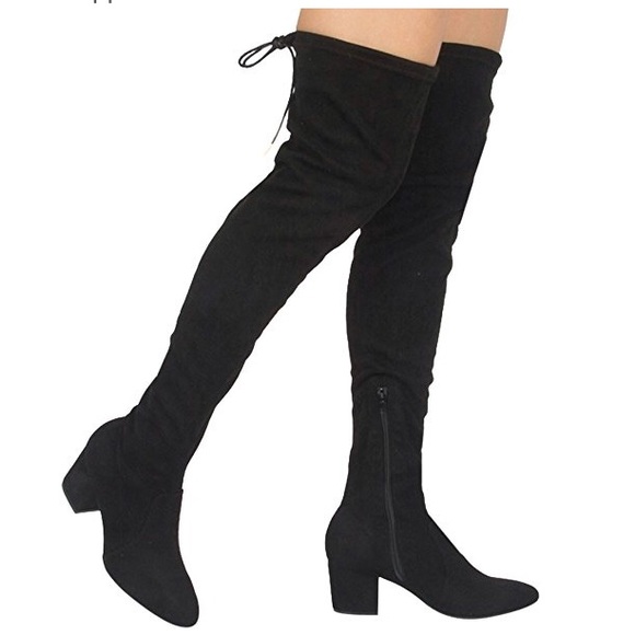 ❣️LAST 9❣️ Over the Knee Back Lace Up Boots Black - Picture 2 of 8